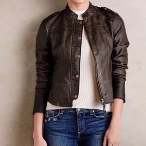Small Anthropologie Hei Hei Vegan Leather Bomber Moto Motorcycle Jacket